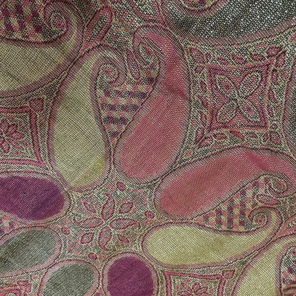 Womens Pashmina Silk Scarf Shawl Paisley Green Pink Hippie Boho Ethnic - Picture 2 of 6